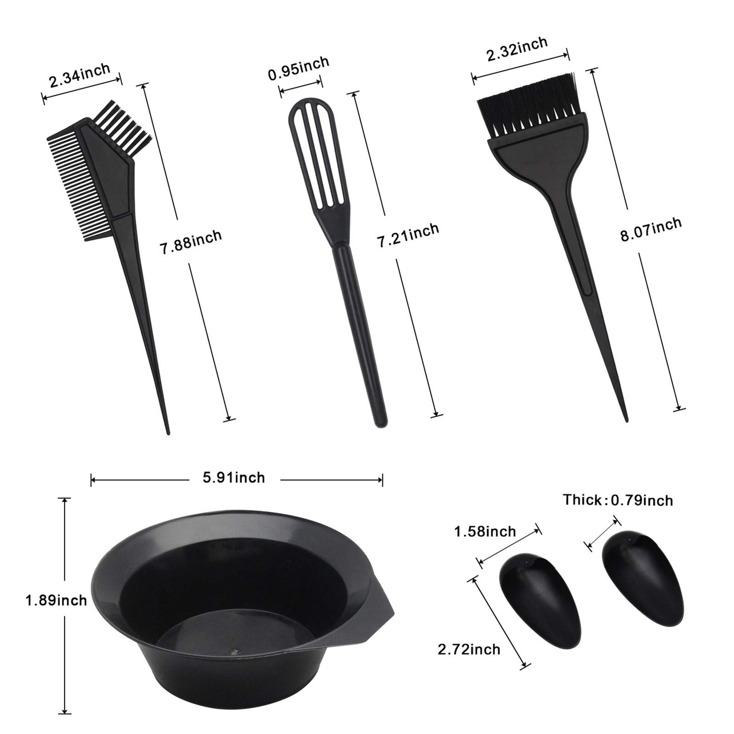 CREATESTAR 15 Pcs Hair Dye Coloring Kit, DIY Salon Tool - Hair Dyeing Bleaching Kit With Bowl, Brush, Spoon, Ear Cover, Gloves, Comb (Black)