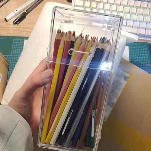 Zerodeko Acrylic Makeup Brush Holder with Lid Clear Pen Holder Storage Box for Desktop Organizing Makeup Brushes Stationery Small Items Home Office