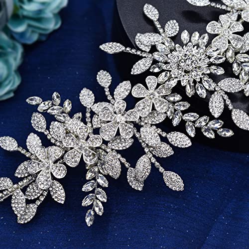 Bridal Headpiece Rhinestone Wedding Headband Vintage Silver Floral Design