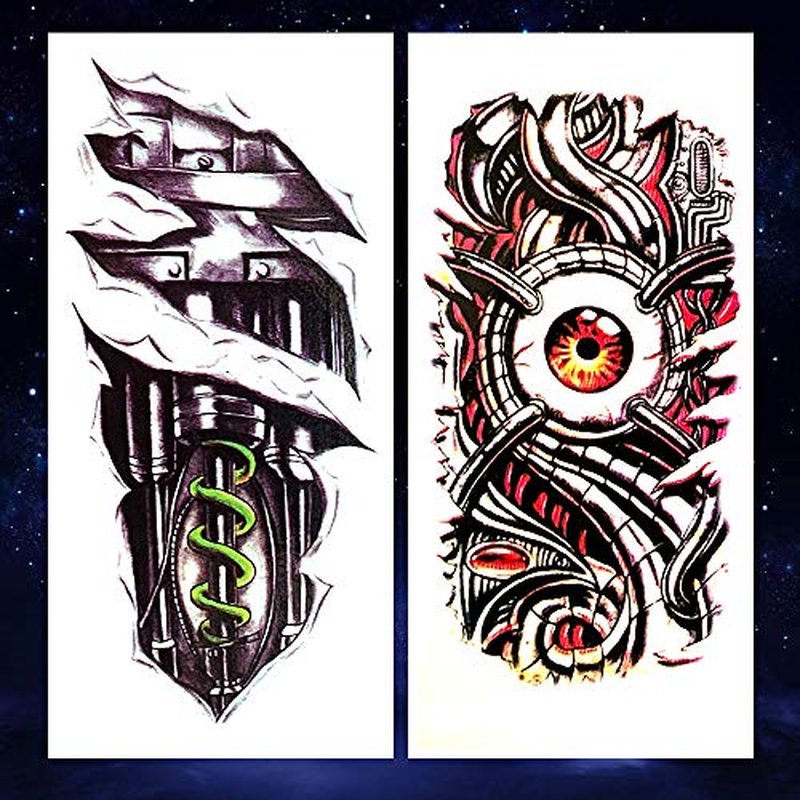 8 Pieces Large 3D Mechanical Parts Gear Arm Eyeball Muscle Body Art Temporary Tattoo