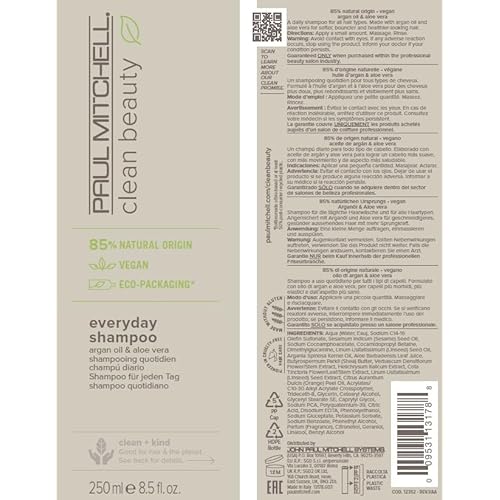 Paul Mitchell Clean Beauty Everyday Shampoo, Boosts Shine, Adds Body, For All Hair Types