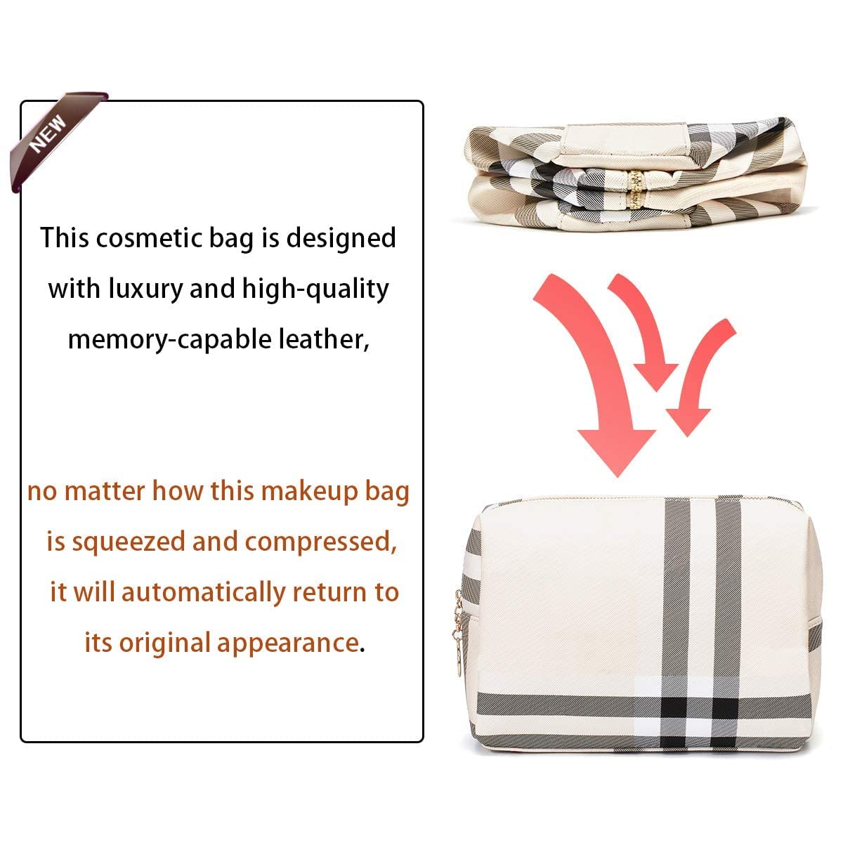 Jessyline Large Makeup Bag for Purse Luxury Women Cosmetic Bags Designer Make Up Pouch for Toiletry Travel Organizer (Beige)