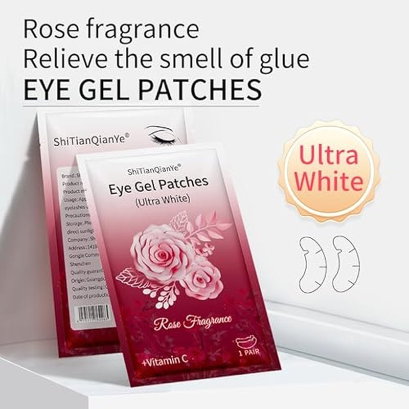 100 Pairs U-Shaped Hydrogel Eye Pads for Lash Extensions ? Ultra-White, Rose-Scented, Ultra-Thin & Anti-Allergic Under Eye Gel Patches ? Professional Eyelash Extension Supplies by ShiTianQianYe