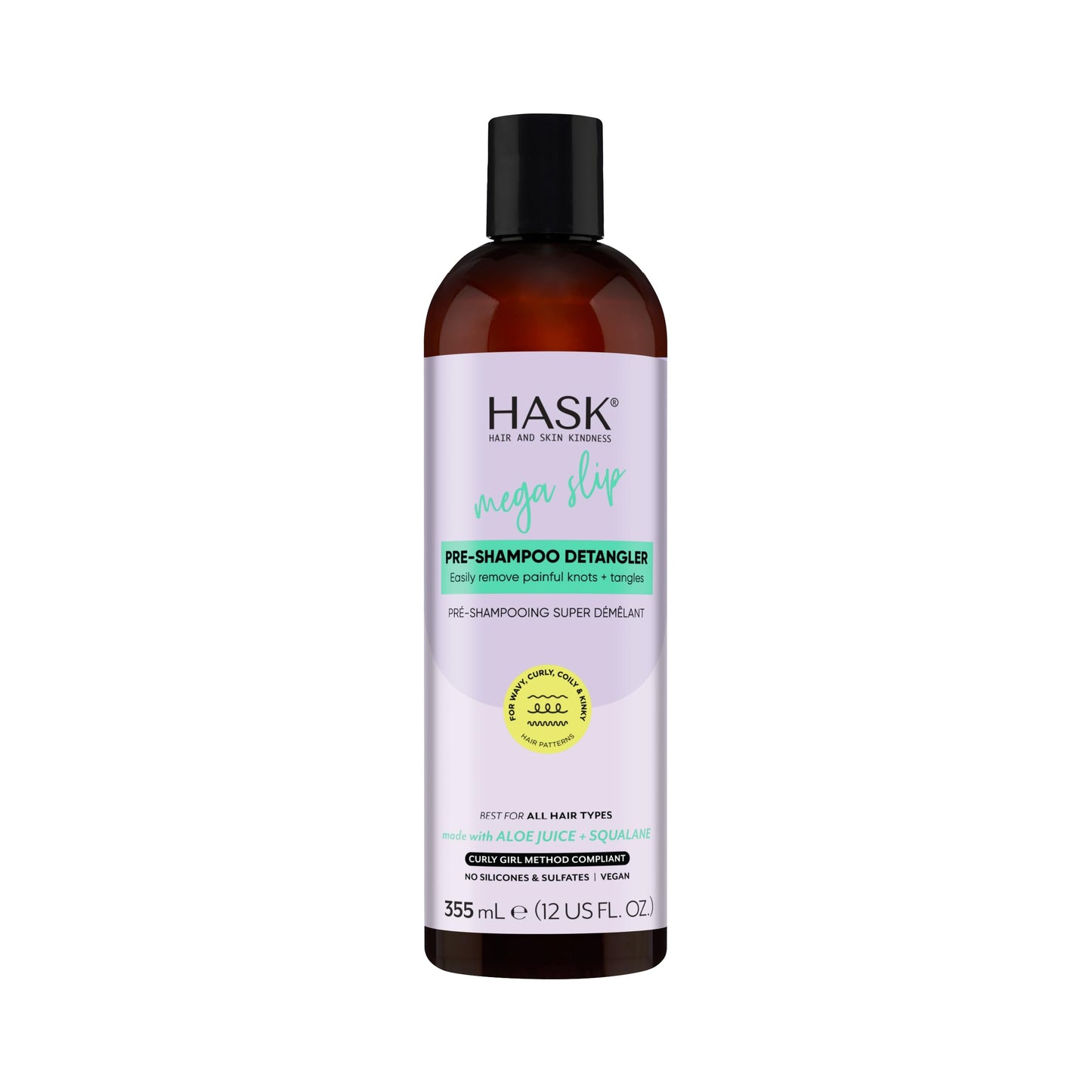 HASK Mega Slip Pre-Shampoo Detangler with Aloe Juice & Squalane for Wavy, Curly, Coily & Kinky Hair, Moisturizes, Adds Slip, Reduces Breakage, Vegan, Sulfate-Free, Cruelty-Free – 12 fl oz