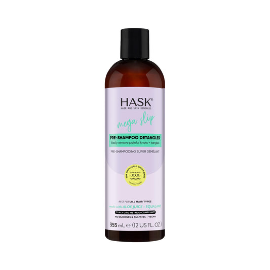 HASK Mega Slip Pre-Shampoo Detangler with Aloe Juice & Squalane for Wavy, Curly, Coily & Kinky Hair, Moisturizes, Adds Slip, Reduces Breakage, Vegan, Sulfate-Free, Cruelty-Free – 12 fl oz