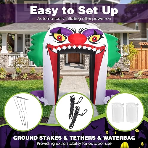 10 FT Halloween Inflatable Clown Archway - Green Outdoor Decorations