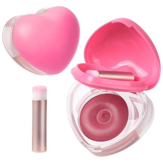 Heart-Shaped Cream Blush for Cheeks & Lips – 2-in-1 Tinted Lip and Cheek Balm Kit with Mini Brush – Blendable Dewy Blusher Face Makeup for Women, Portable Compact for Travel & On-the-Go Touch Ups 05