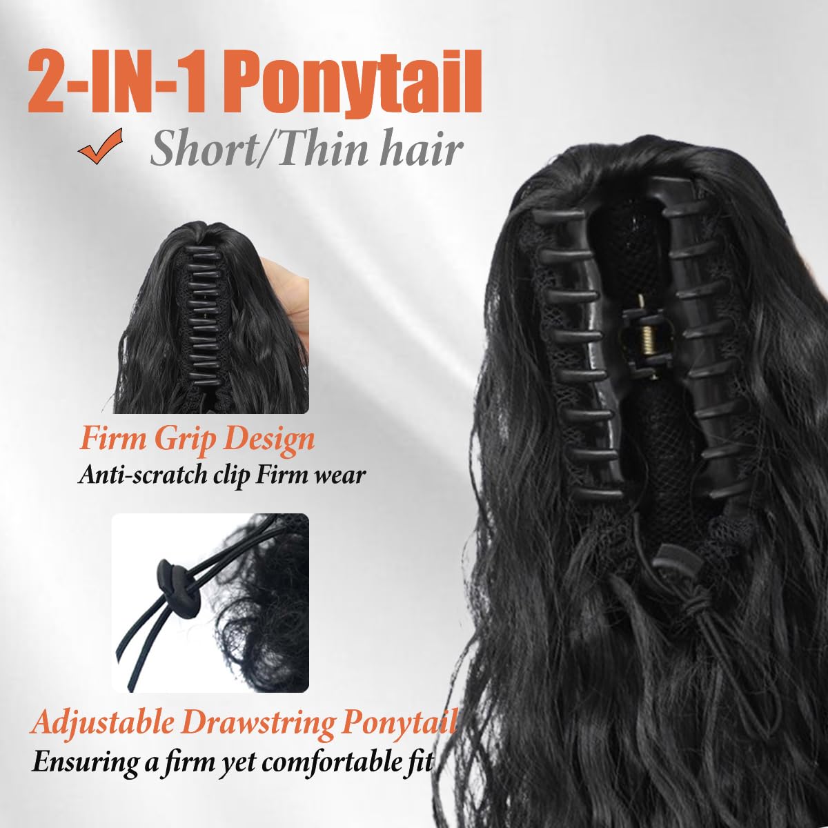 HEVAYO KISS Claw Clip Ponytail Extension 30Inch Omber Burgundy Pony Tails Hair Extensions Long Curly Synthetic Hairpieces for Women