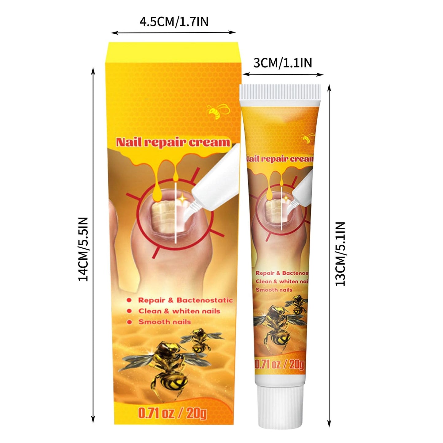 Bee Venom Nail Repair Cream, Whitening and Smoothing Treatment, Repairs Damaged Nails, Strengthens Nails, Promotes Nail Health, Nourishes and Moisturizes