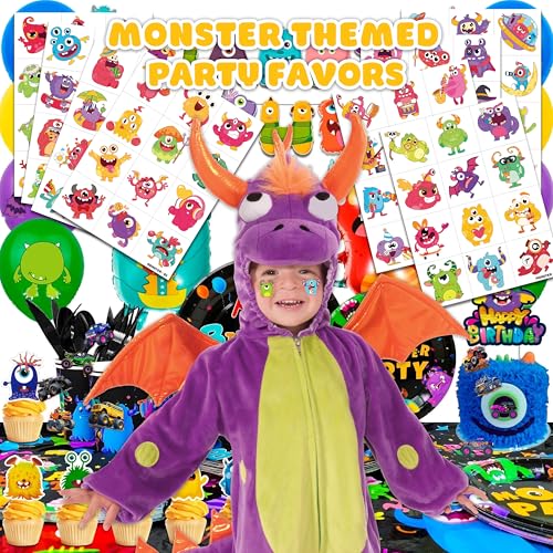 96 PCS Monster Pre-Cut Temporary Tattoos for Kids | Super Cute Monster Themed Birthday Party Favors, Supplies, Decorations, Fake Tattoo Stickers, School Rewards Prizes & Gifts for Boys & Girls