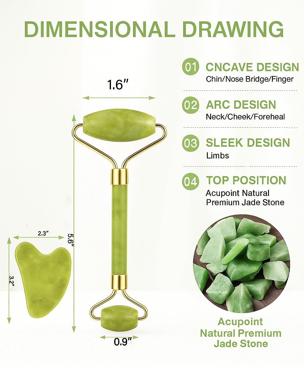 Gua Sha Facial Tool and Jade Roller Set –Anti-Aging Tools for Lymphatic Drainage, Puffiness, Wrinkles, and Relaxation – Skincare Tool for Face and Neck (Light Green)