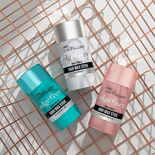 KISS COLORS & CARE Hair Wax Stick, 2.7 OZ (Sweet Peach) - Effortless Edge Styling, 24 Hour Hold, Non-Oily, Flake-Free, Biotin B7 & Shea Butter, Sleek Results, Tames Flyaways, Promotes Hair Growth