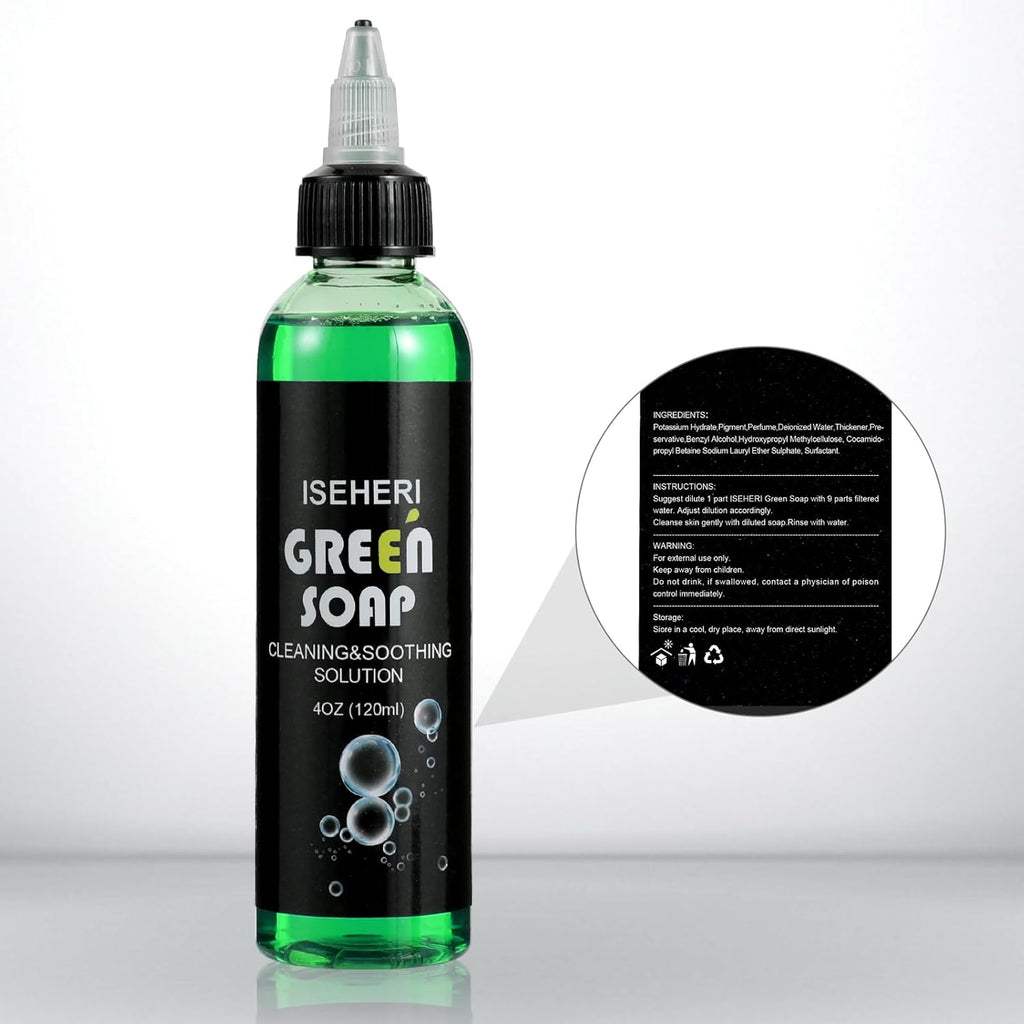 Ultra Concentrated Green Tattoo Soap 4OZ with Foaming Bottle 120ml, Tattoo Soap Tattoo Supplies for Tattoos Piercings, Clean Skin Equipment