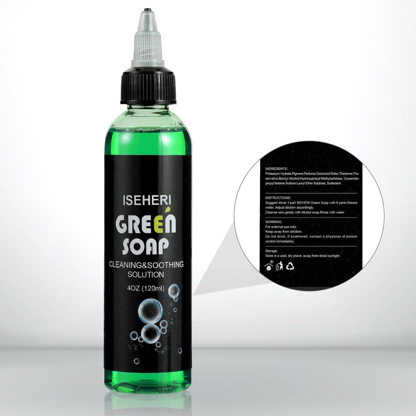 iseheri Ultra Concentrated Green Tattoo Soap 4OZ with Foaming Bottle 120ml, Tattoo Soap Tattoo Supplies for Tattoos Piercings, Clean Skin Equipment