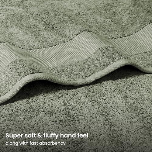 BIOWEAVES 100% Organic Cotton 700 GSM Plush Luxury Bath Towels for Bathroom 30" x 58" GOTS Certified - Sage, Pack of 2