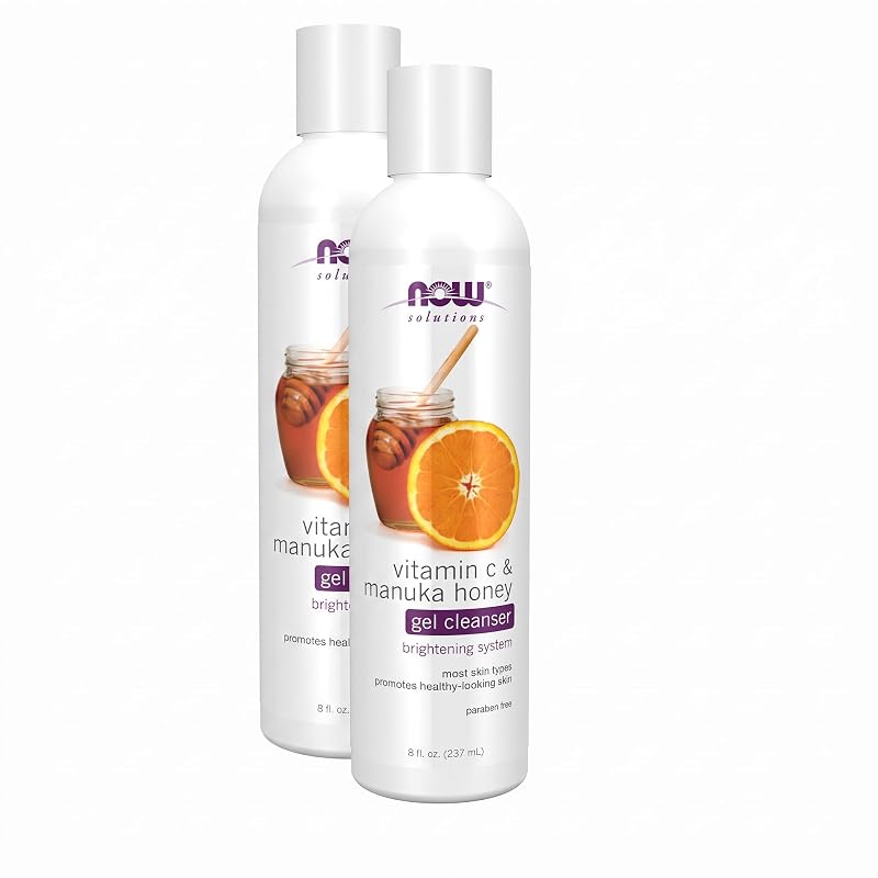 NOW Foods Vitamin C & Manuka Honey Gel Cleanser, 8 Oz (Pack of 2) – Brightening System