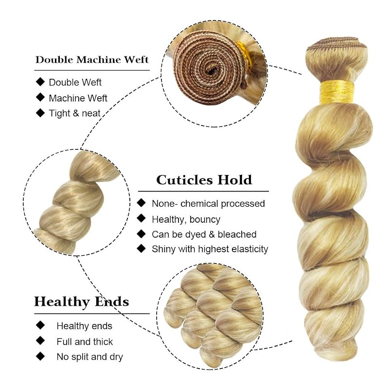 Poirewsa P27/613-L Blonde Human Hair Bundle 14 Inch Deep Wave Highlight
