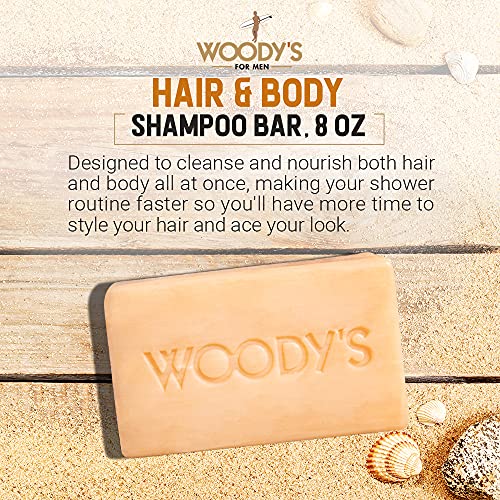 Woody's Hair & Body Shampoo Bar for Men ? 2-in-1 Solid Shampoo Bar & Body Wash, Deep Cleansing, Moisturizing, Refreshing Scent, 8 oz, 2 Pack