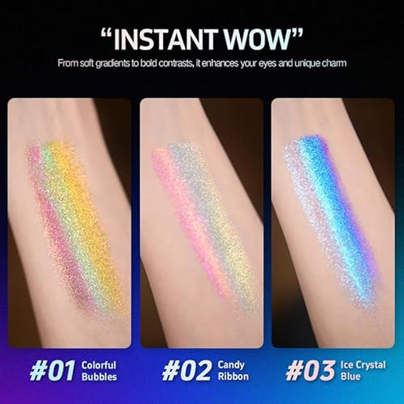 CHARMACY Chameleon Diamond Rainbow Eyeshadow, Multichrome Face Highlighter Palette, Multi-use, Long Lasting, High Pigment, Metallic Glitter Sparkling Eyeshadow Eyes Makeup Highlighter #02