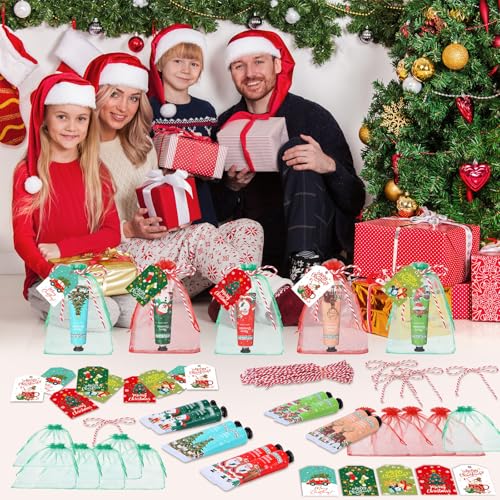 Ojustbeok 50 Sets Christmas Hand Cream Gift Box - Travel Size Moisturizing Hand Lotions with Organza Bags & Cards
