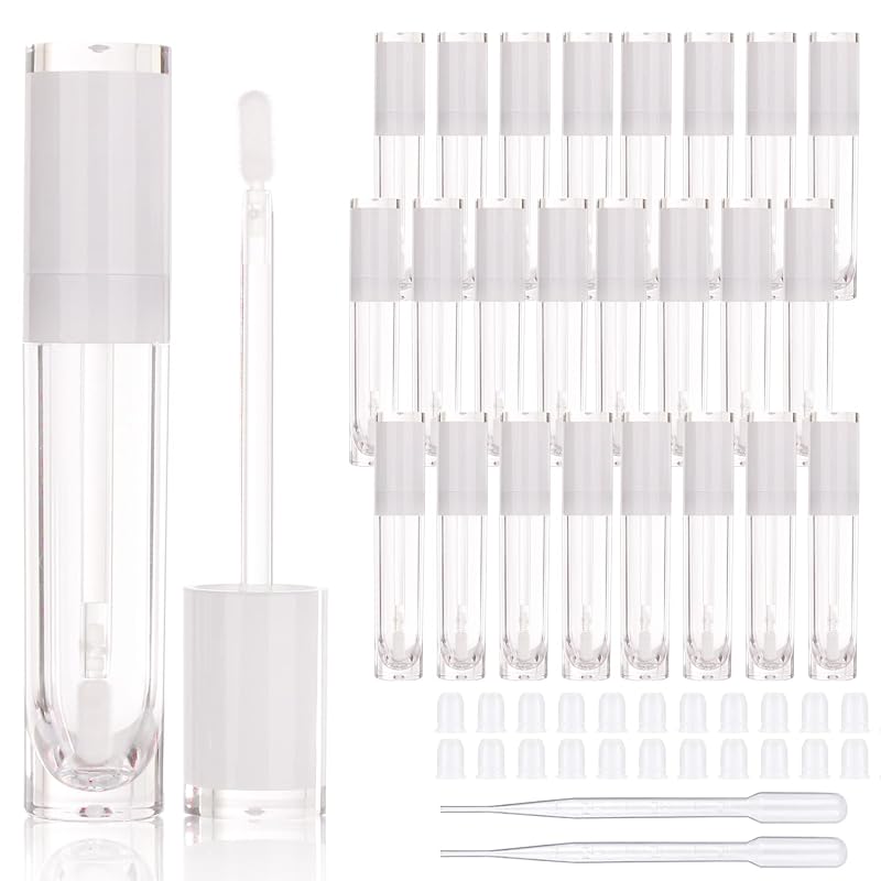 8ml Refillable Lip Gloss Tubes Kit - 26 Empty Containers with Wands & Caps, White