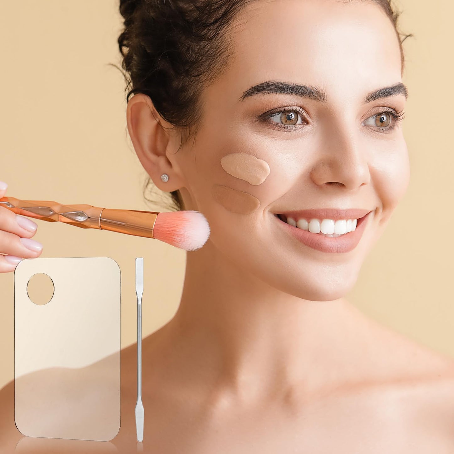 3 Pices Acrylic Makeup Palettes, 3pcs Cosmetic Palette with 3pcs Spatula Makeup Palette Mixing Tray for Foundation Eye Shadow Lipsticks Foundation Lipsticks (Rectangular)