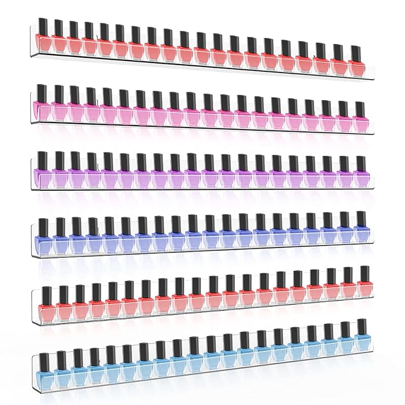 24 Inch 6 Pack Acrylic Nail Polish Rack Wall Mounted Organizer Clear 150 Bottles