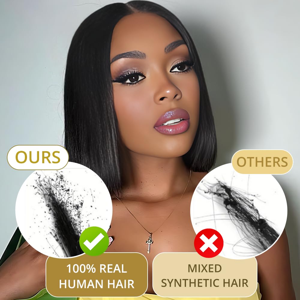GUDOZO 9x6 Bob Wig Human Hair Glueless Wigs Human Hair Pre Plucked Pre Cut HD Lace Front Glueless Wigs Human Hair 200% Density Short Straight Bob Wigs for Black Women 12 inch