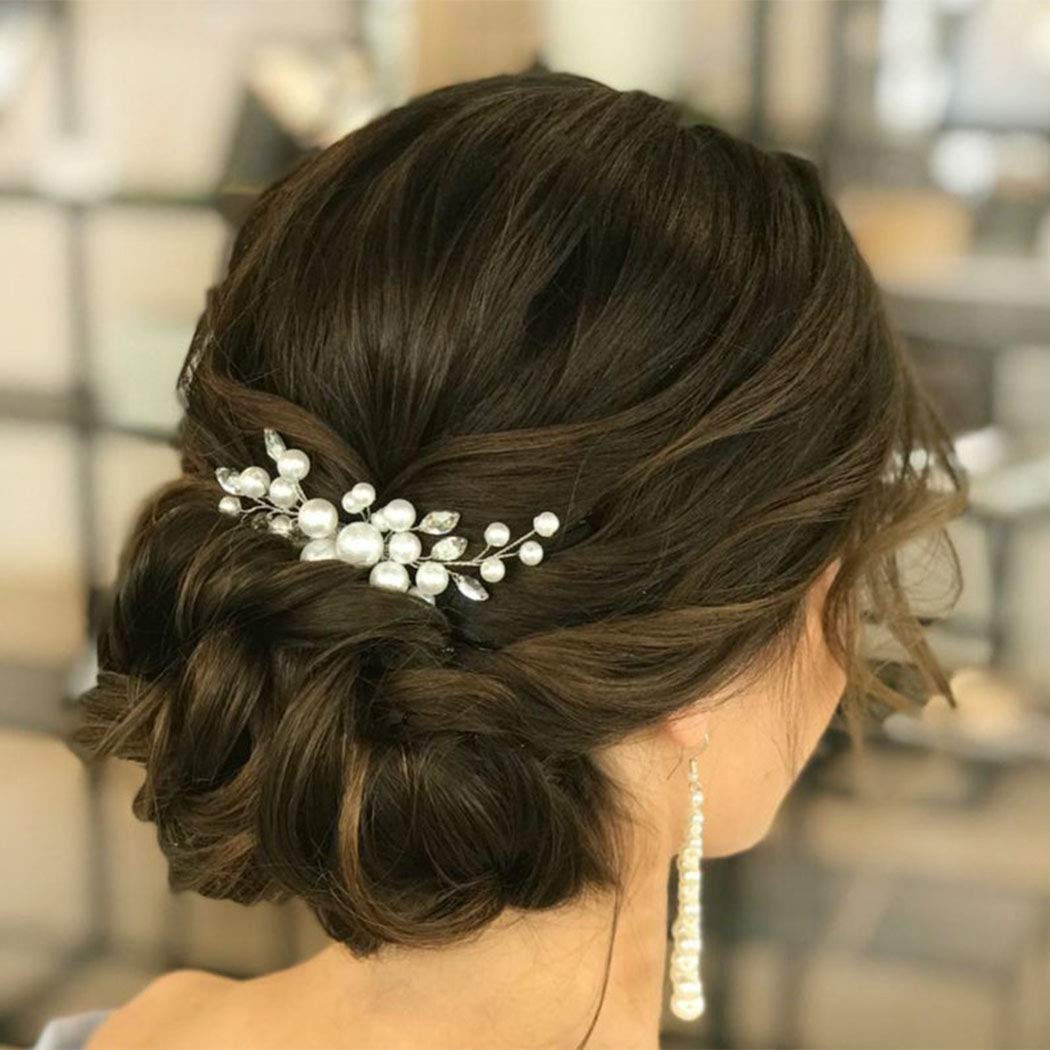 Evild Pearl Hair Accessories Wedding Hair Comb Silver Rhinestone Hair Piece for Women(Silver)