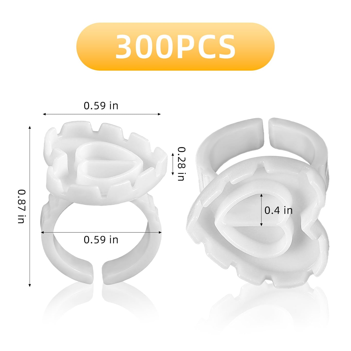 300PCS White Glue Rings for Eyelash Extension,Lovely Heart Shape Rings for Lashes,Disposable Lash Glue Holder for Lash Extension Makeup Plastic Nail Supplies (White-h, Heart - shaped)