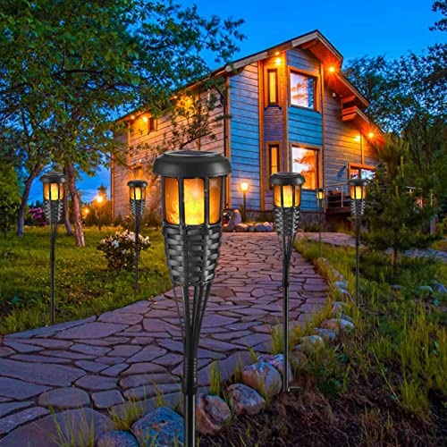 Black Solar Flickering Flame Tiki Torches 4 Pack Waterproof Outdoor Garden Patio Yard