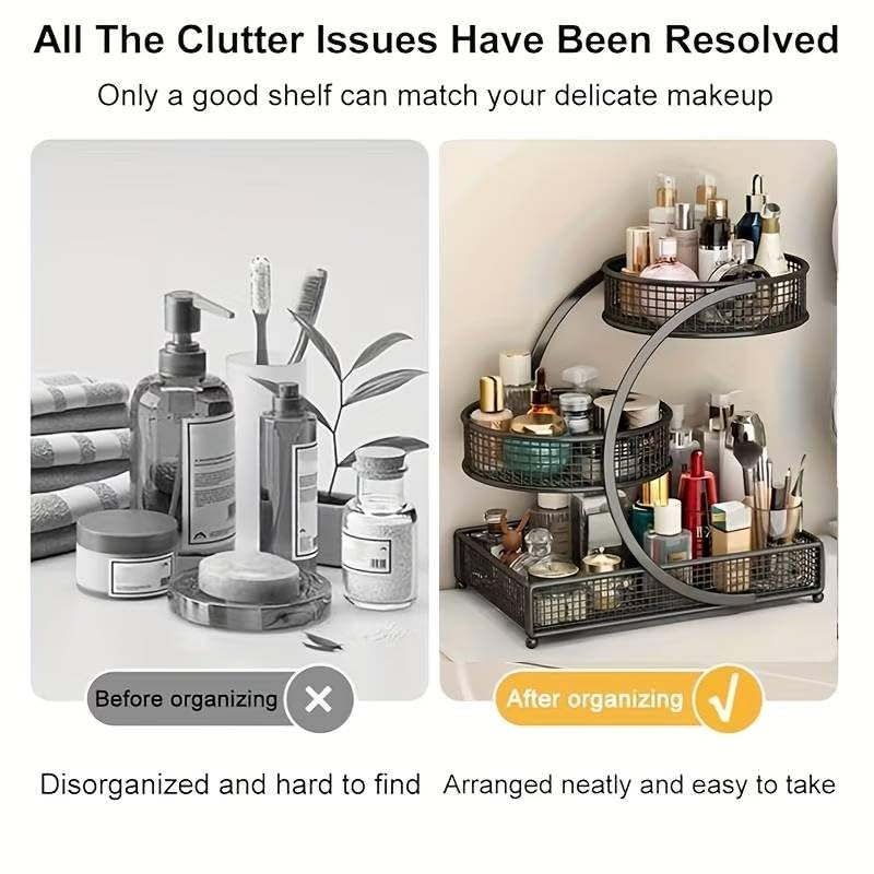Calaytaly 3-Tier Metal Makeup Organizer for Vanity & Bathroom Countertop