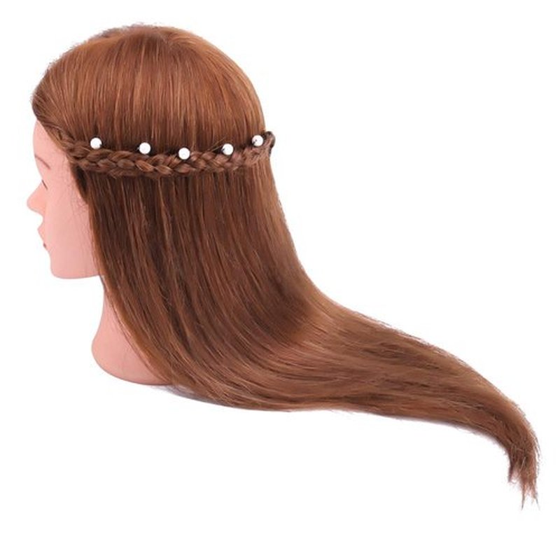 Mannequin Head with 100% Human Hair, TopDirect 18" Dark Brown Real Hair Cosmetology Mannequin Head Hair Styling Hairdressing Practice Training Doll Head with Clamp Holder and Tools