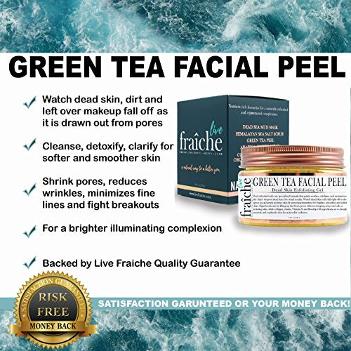 Live Fraiche 24k Gold Brightening Facial Peeling Gel Green Tea - 4.23oz -Secret Cure to Clogged Pores -Gentle Deep Exfoliator Key to Remove Dead Skin & Dirt for forever flawless clearer younger skin
