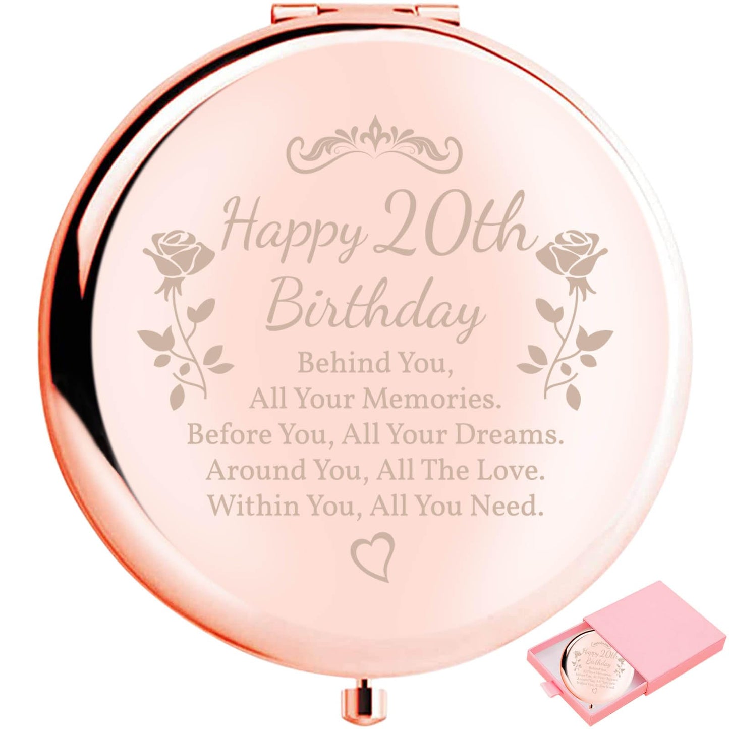 boutikpro Birthday Gifts for Women Makeup Mirror 10th-85th Birthday Gifts for Sister Mom BFF Daughter Grandma Granddaughter - Milestone Birthday Presents 2-in-1 Compact Mirror (20th Birthday)