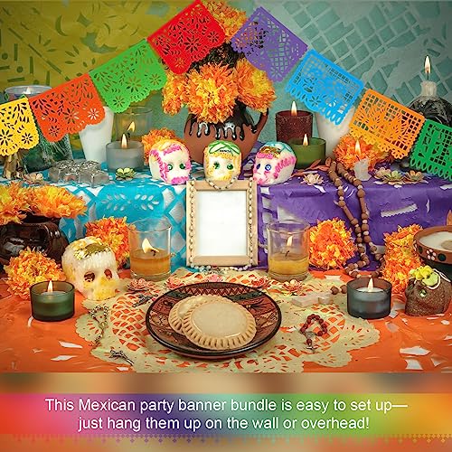 Kinlop 450 FT Mexican Fiesta Banners - Set of 30 Colorful Papel Picado Decorations