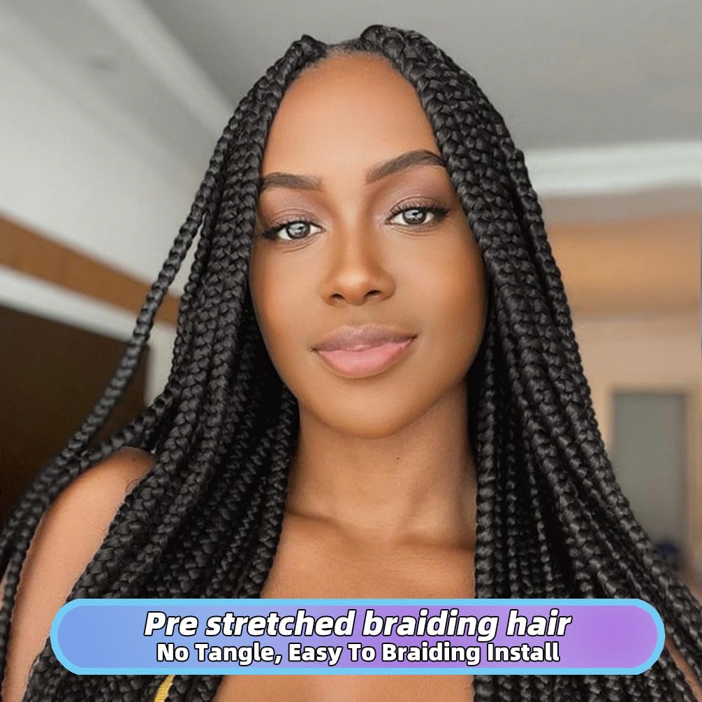 Pre Stretched Braiding Hair 16 Inch 8 Packs Synthetic Braiding Hair Extensions Hot Water Setting Braiding Hair For Black Women Yaki Crochet Twist Braids Itch Free (16 Inch 1B)