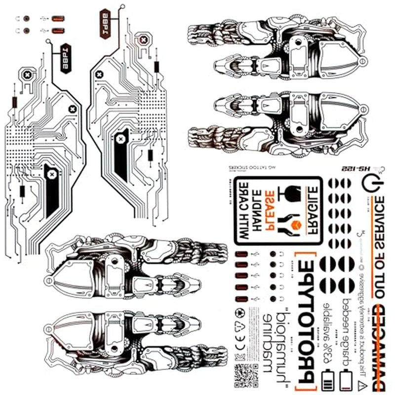 4 Sheets Waterproof Temporary Tattoos Stickers Cyber Punk Artificial Intelligence Mechanical Finger Steampunk Cool Futuristic Cyberpunk Style