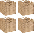 Set of 4 Scalloped Wicker Storage Cubes - 12x12x12 Inches, Khaki