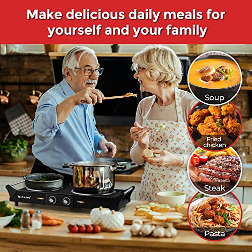 Infrared Double Burner Hot Plate - Portable 1800W Electric Stove for Cooking, Black