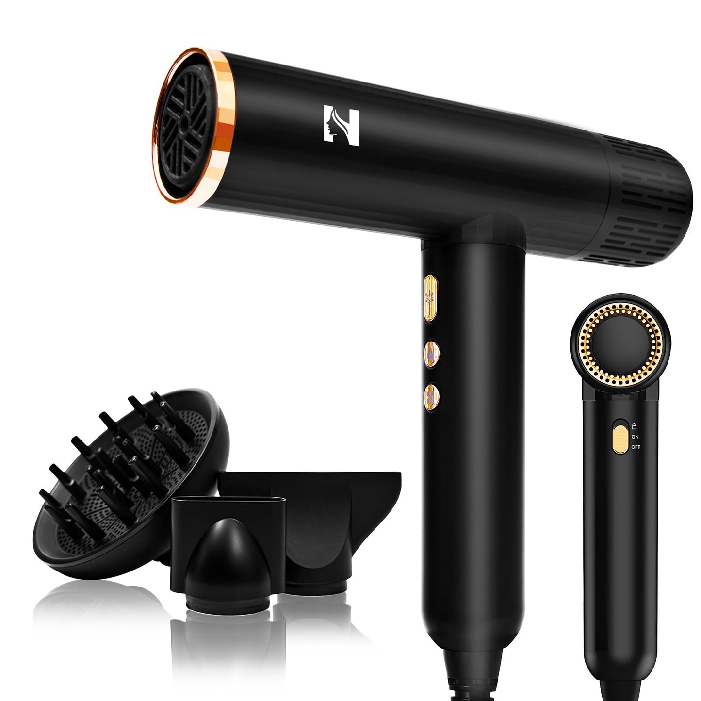 Nicebay Hair Dryer, Ionic Blow Dryer with Diffuser, 1600W &110000RPM High-Speed Brushless Motor for Fast Drying, Lock Function, Constant Temperature, Lightweight