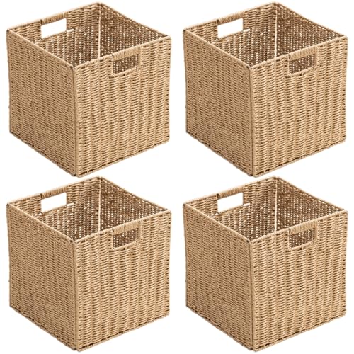HaoGZMZFCL Handwoven Paper Cube Storage Baskets Set of 4 Natural 13x13x13 inches