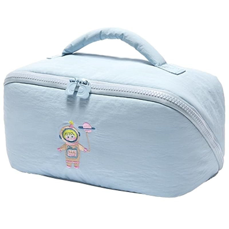 Cute Makeup Bag for Women Travel Cosmetic Pouch with Large Capacity - Water-Resistant Nylon Organizer, Light Blue