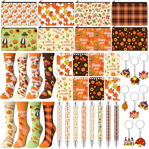 Dansydaisy Fall Makeup Bag Set with Keychains Socks Notepads - Autumn Gifts, Autumn Theme, Bulk