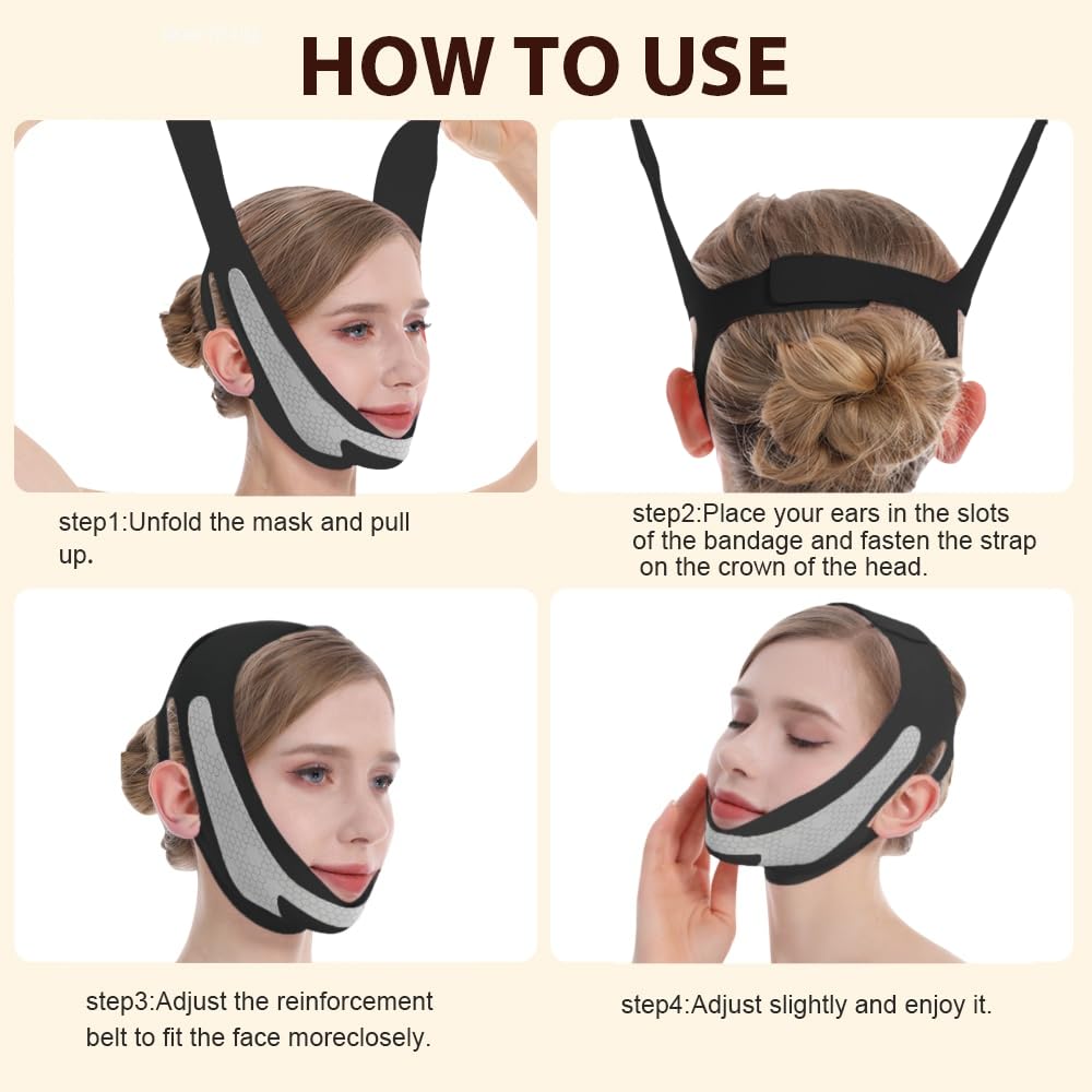 ROWMATE Graphene V-Line Mask, Chin Strap for Sleeping,Chin Strap for Women,Jaw Exerciser,Black,M