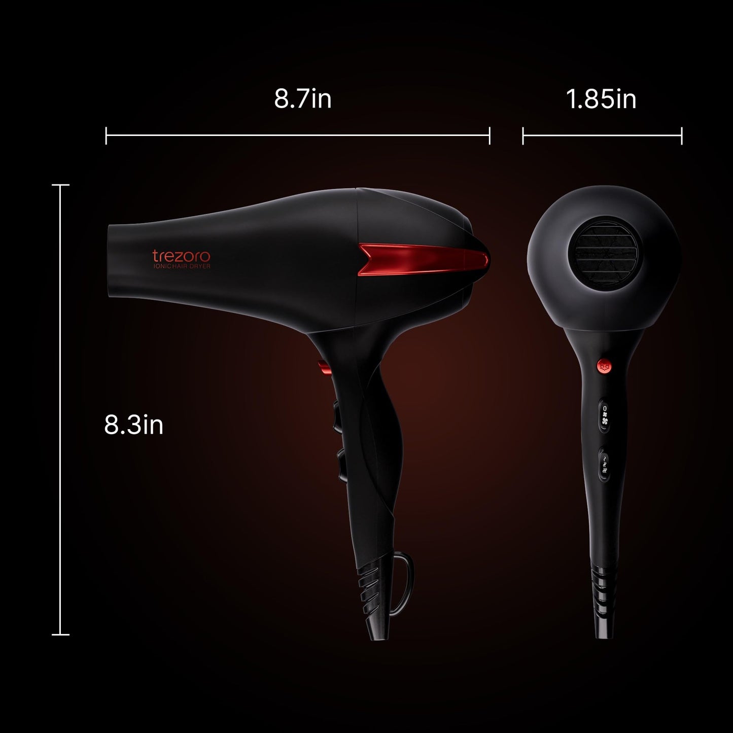 TREZORO Professional Ionic Hair Dryer for Salon - 2200W Powerful Blow Dryer - Lightweight Travel for Normal & Curly Hair Includes Volume Styling Nozzle