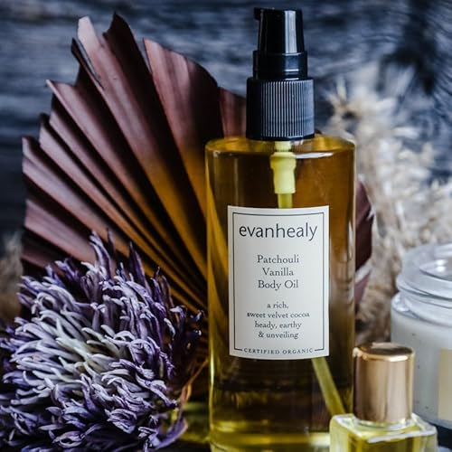 evanhealy Patchouli Vanilla Body Oil | Organic Body Oil with Whole Patchouli Essential Oil & Vanilla | Silky Plant Oil Infusion to Soften & Moisturize All Skin