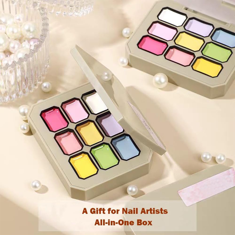 Gel Nails Paint,9 Colors Gel Nail Polish Painting Palette,Creamy Colorful Nail Polish Set,Portable Gift for Mom/Girls/Friend DIY Home (A1)