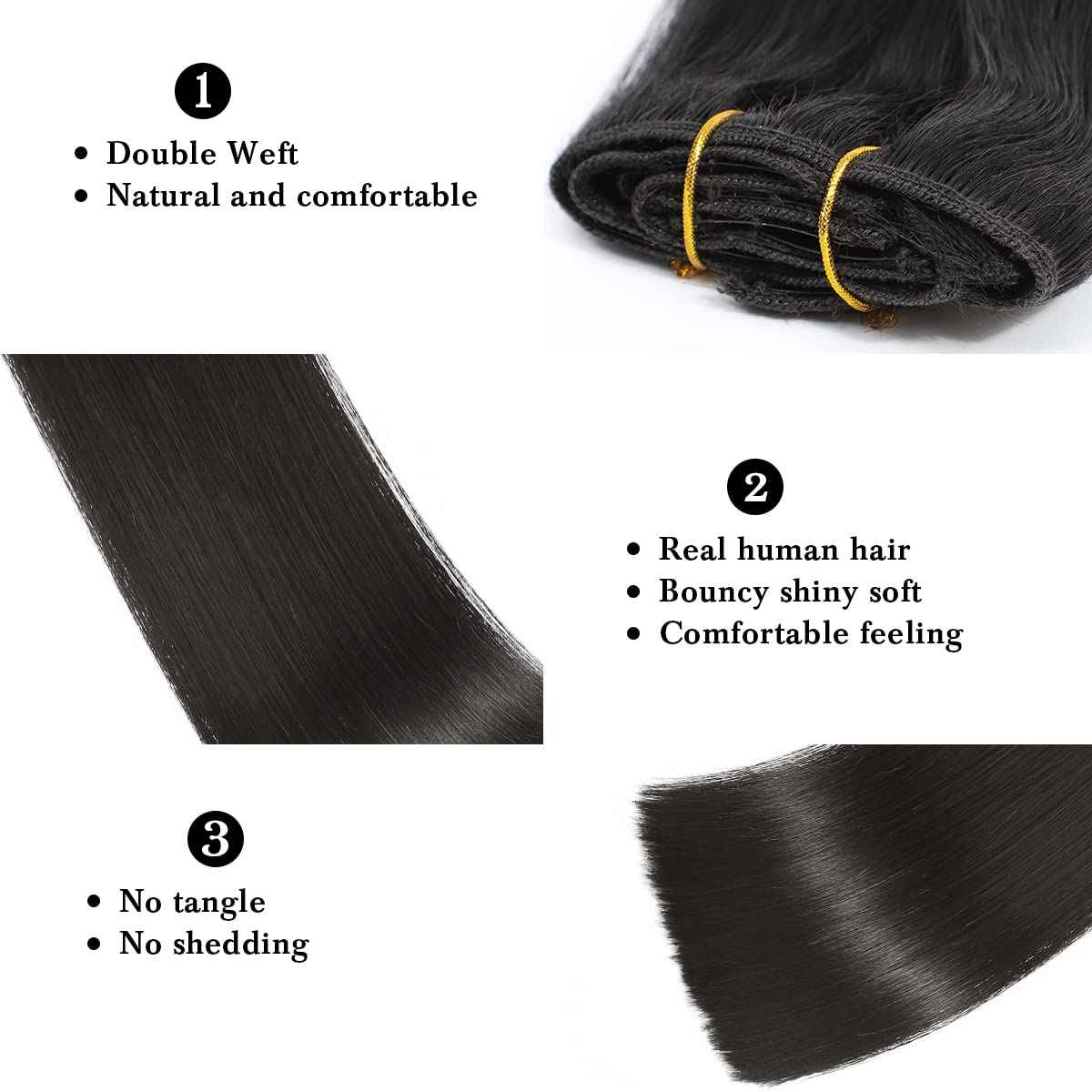 Clip in Hair Extensions Real Human Hair, 8pcs 16 Inch 10A Brazilian Virgin Remy Human Hair Clip in Extensions for Women Double Weft Invisible Seamless Human Hair Extensions Clip ins 65g Natural Black