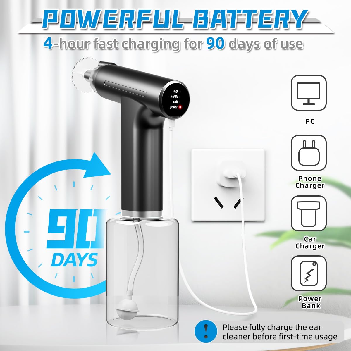 Pirzlqie Ear Wax Removal, Electric Ear Irrigation Flushing System with LED Light, Water Powered Ear Cleaning Kit, Safe and Effective Ear Cleaner Tool for Adults and Kids